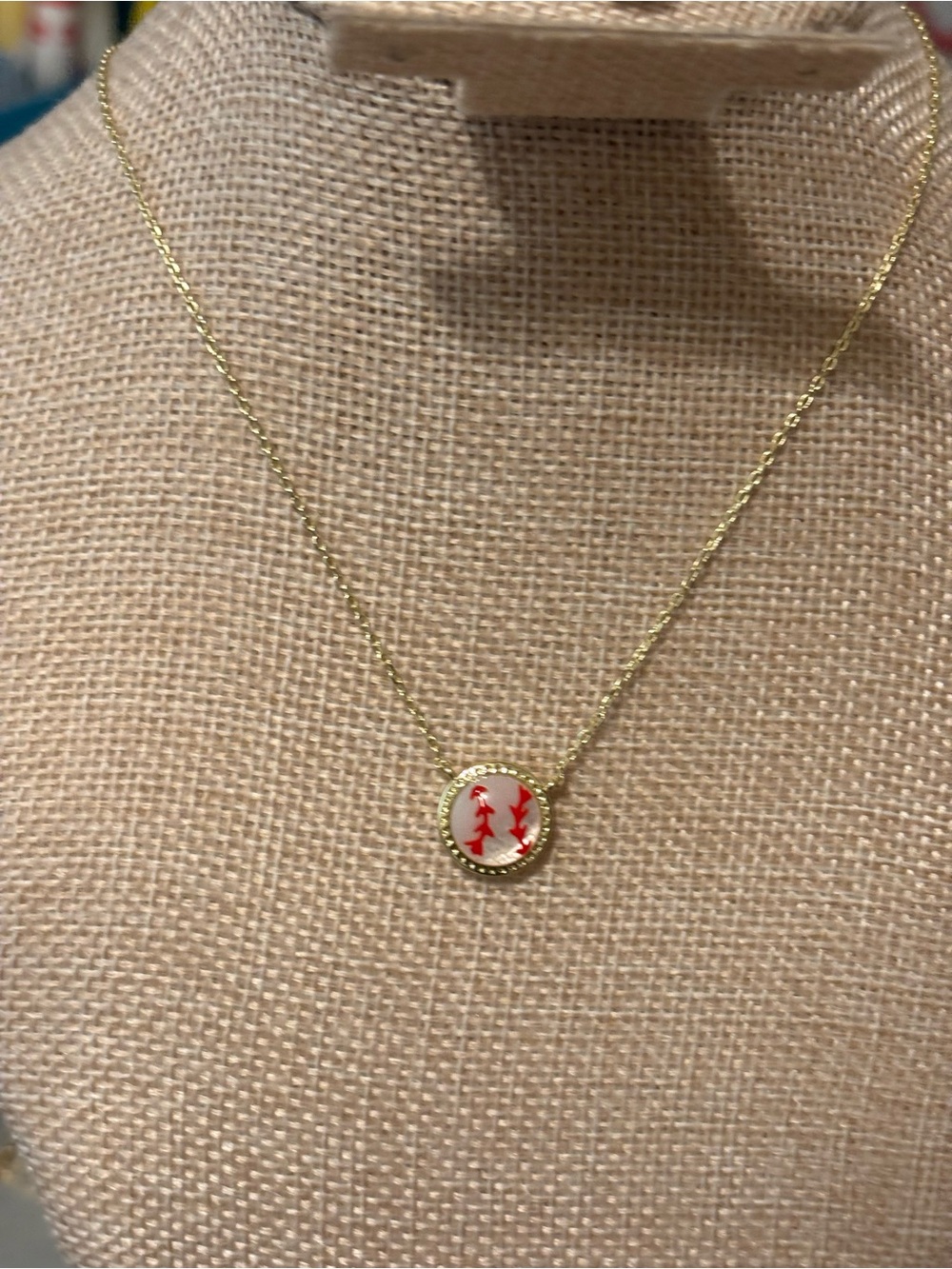 Baseball Necklace with Red Accent Pendant - Women Jewelry
